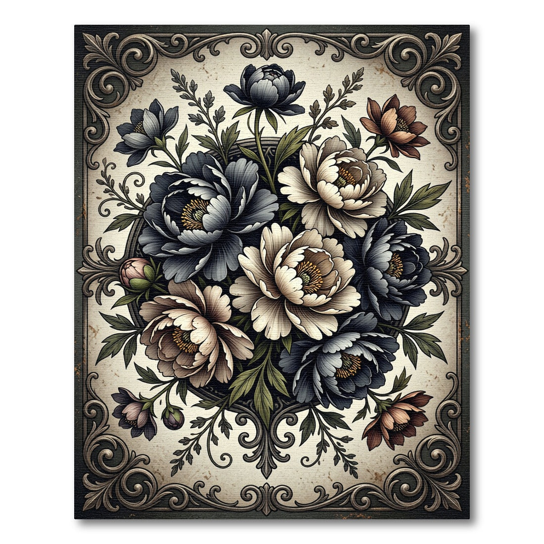 Ornate Dark Floral Bouquet Arrangement Rug