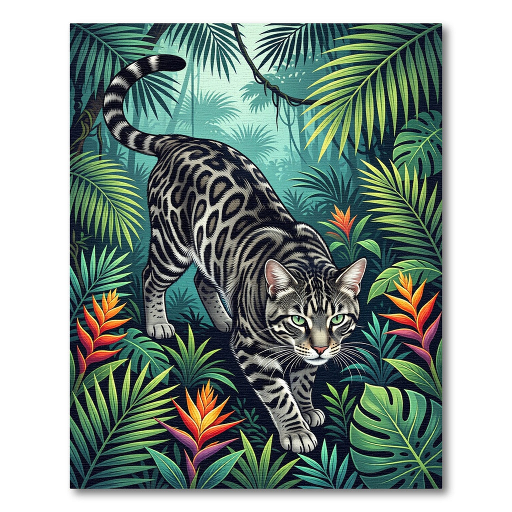 Vivid Jungle Cat Tropical Floral Rug