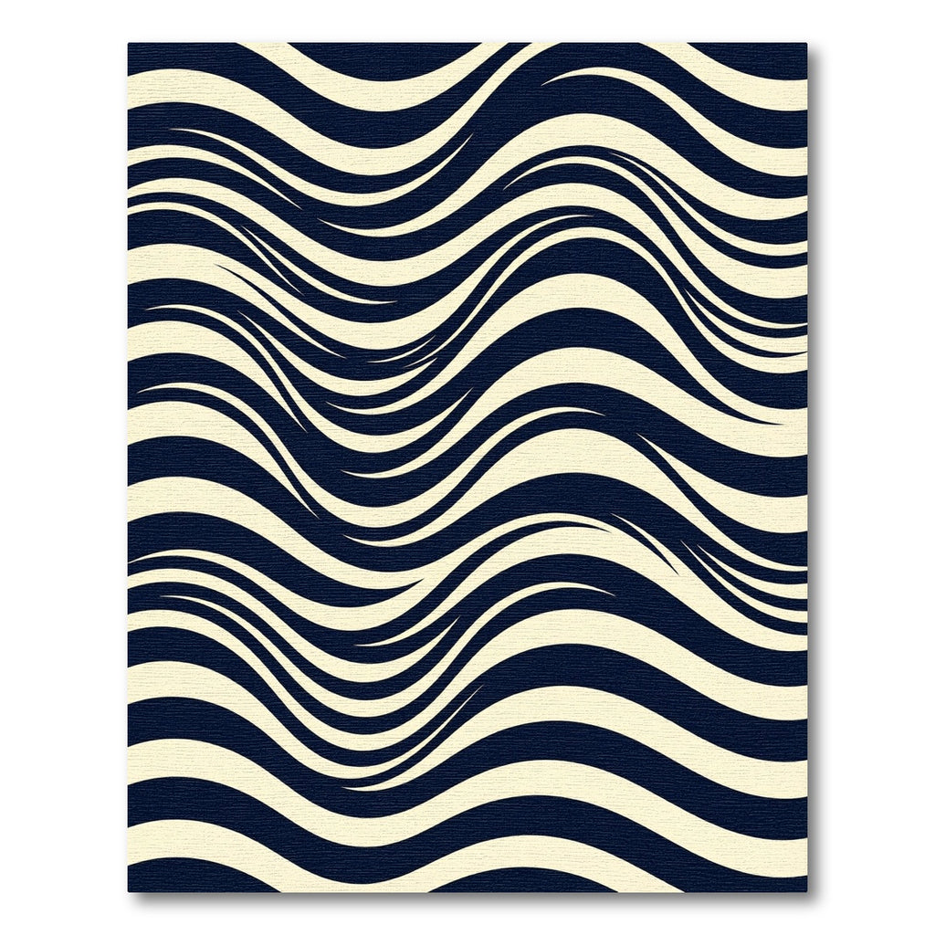 Modern Navy and Cream Wavy Stripe Rug