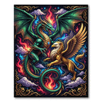 Epic Fantasy Dragon and Griffin Battle Rug