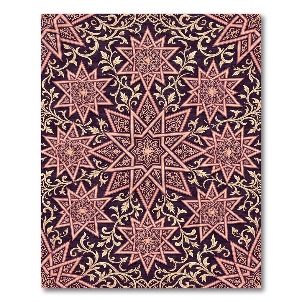 Burgundy Golden Star Intricate Filigree Rug