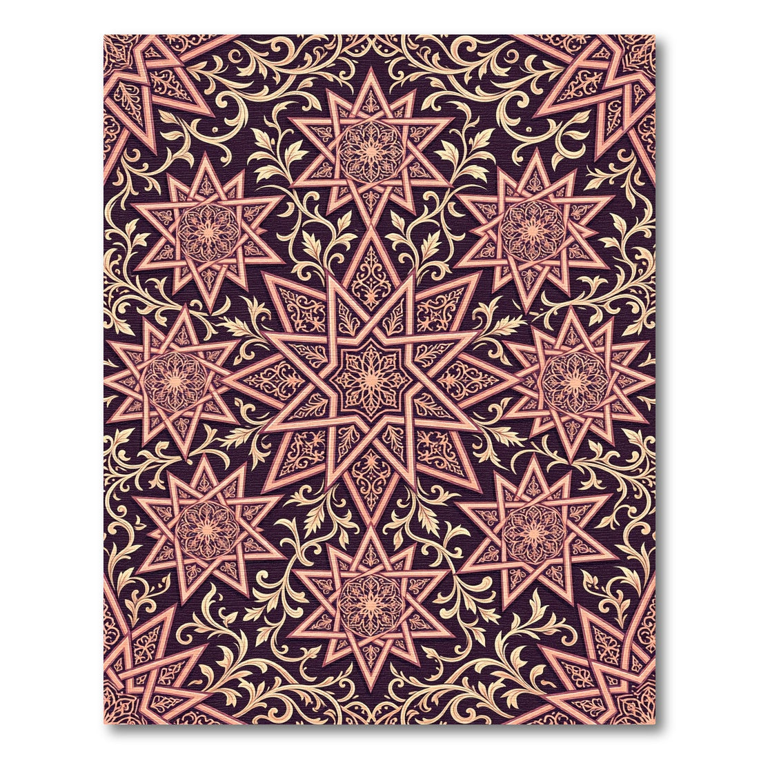 Burgundy Golden Star Intricate Filigree Rug
