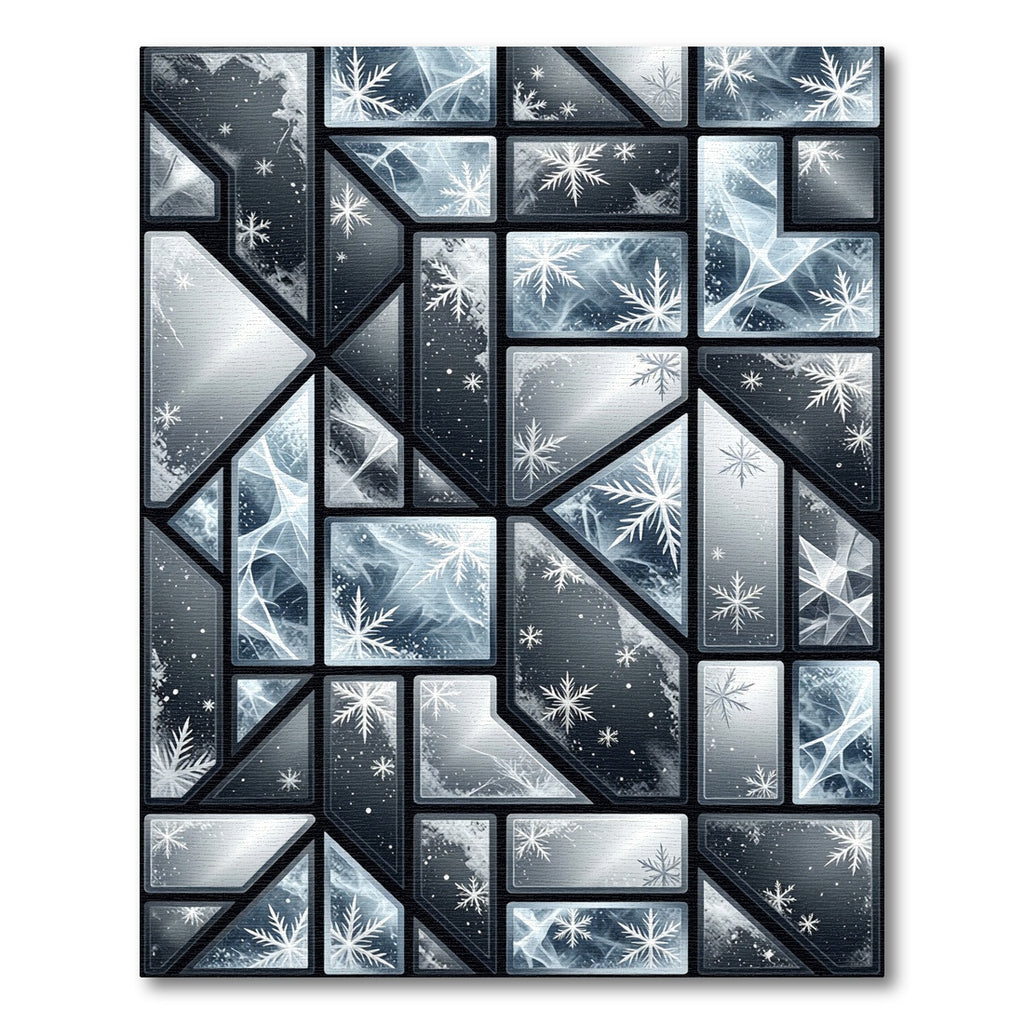 Frozen Blue Geometric Snowflake Mosaic Rug