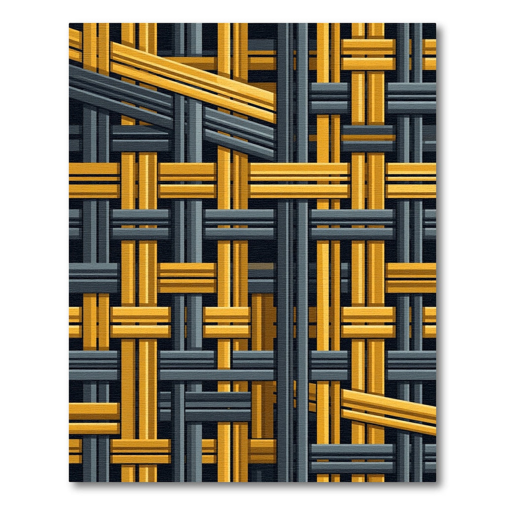Abstract Weave Yellow Gray Grid Rug