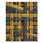 Abstract Weave Yellow Gray Grid Rug