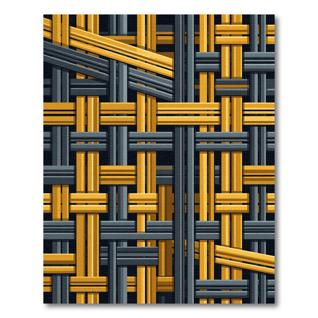 Abstract Weave Yellow Gray Grid Rug