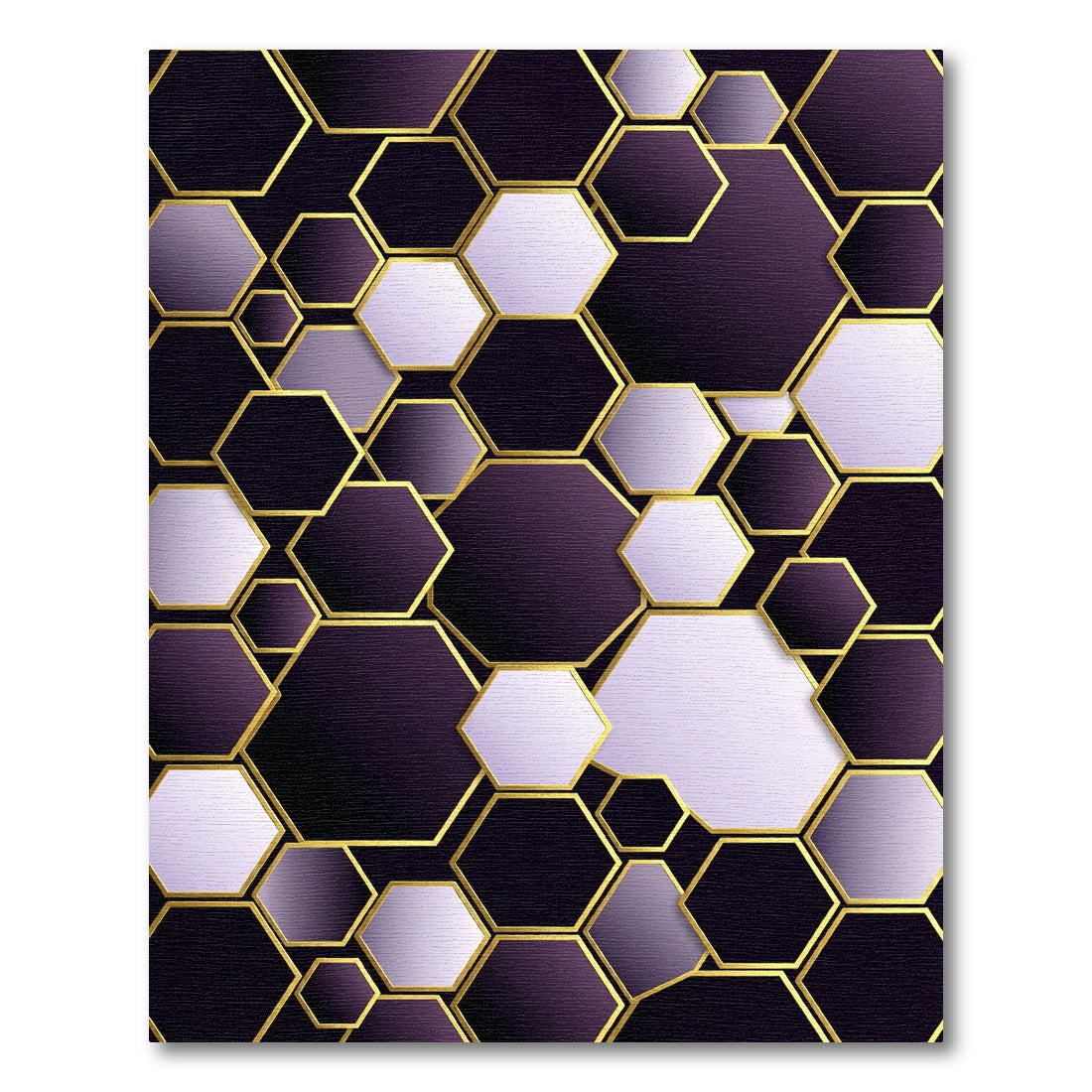 Sophisticated Purple Golden Geometric Hexagon Rug
