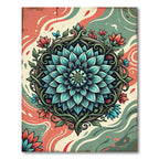 Teal Lotus Mandala Floral Art Rug