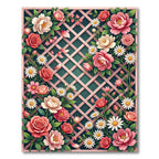 Pink Roses Daisy Lattice Floral Rug
