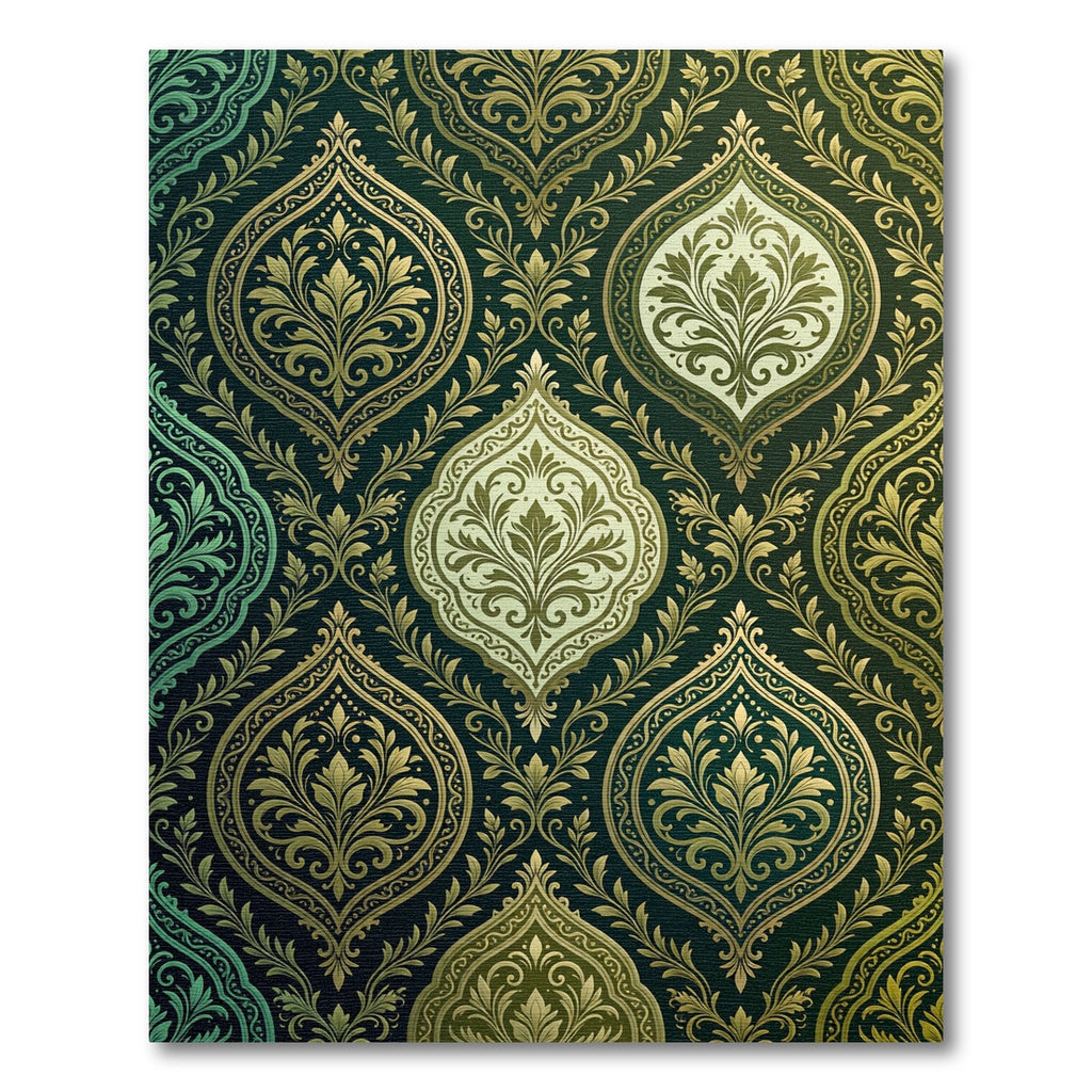Emerald Golden Damask Floral Scroll Rug