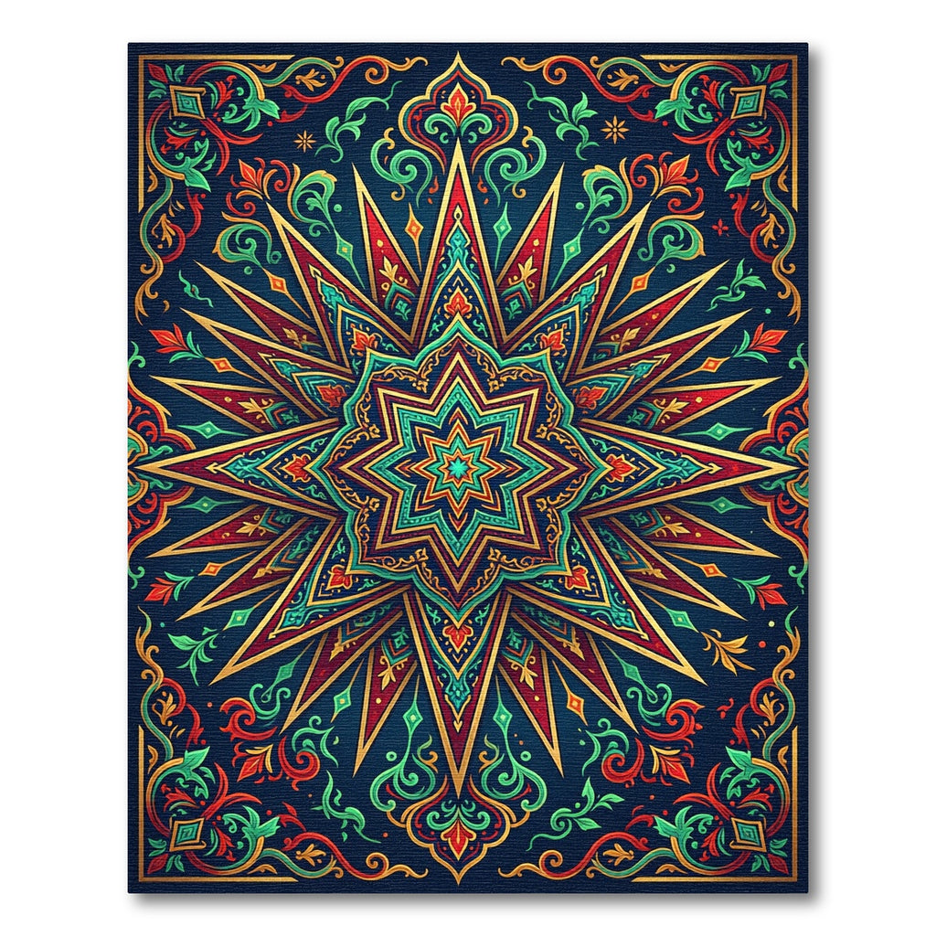 Radiant Star Medallion Teal Gold Tapestry Rug