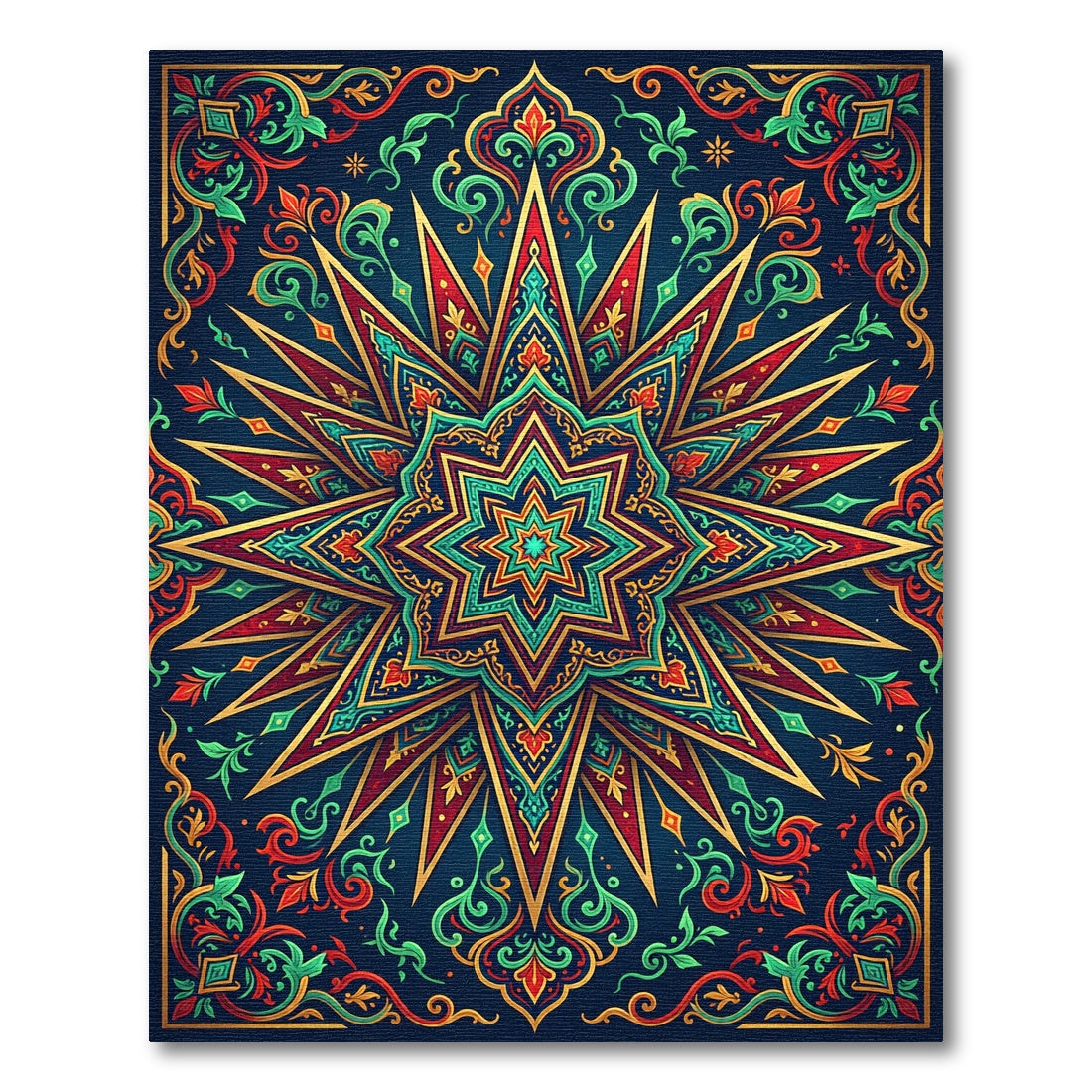 Radiant Star Medallion Teal Gold Tapestry Rug