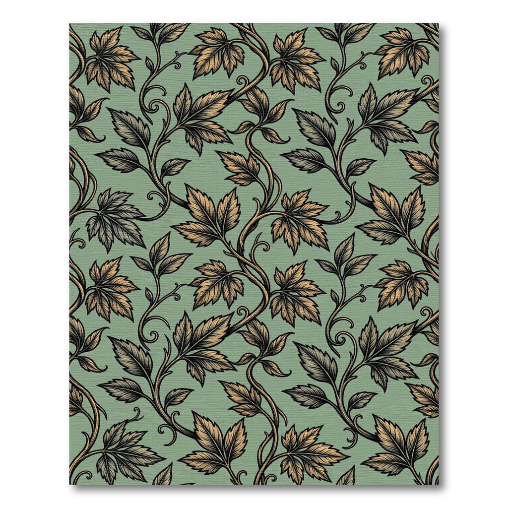 Sage Green Botanical Leaf Scroll Rug