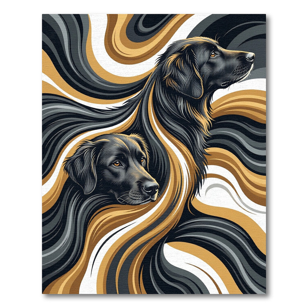 Ethereal Black and Golden Swirl Animal Portrait Rug