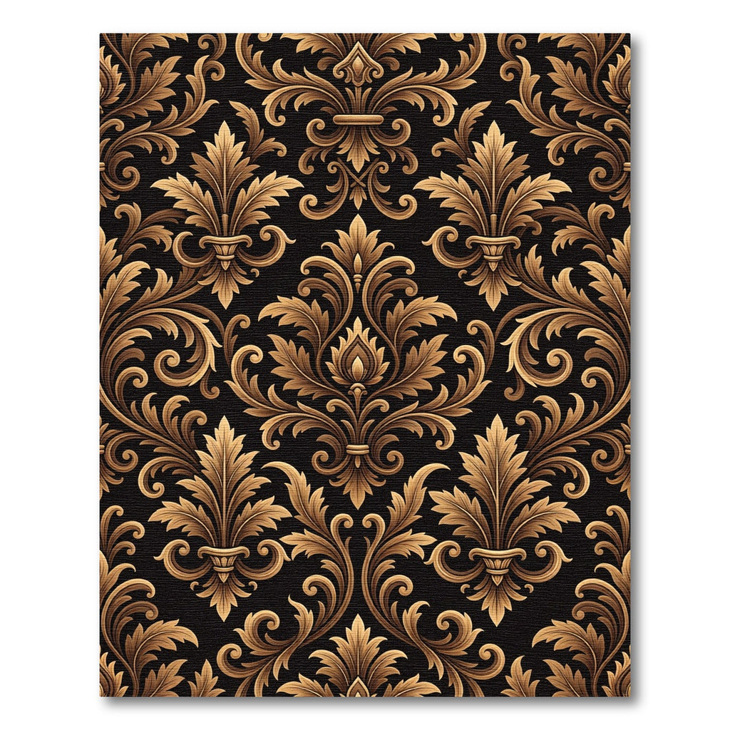 Ornate Gold Black Acanthus Flourish Rug