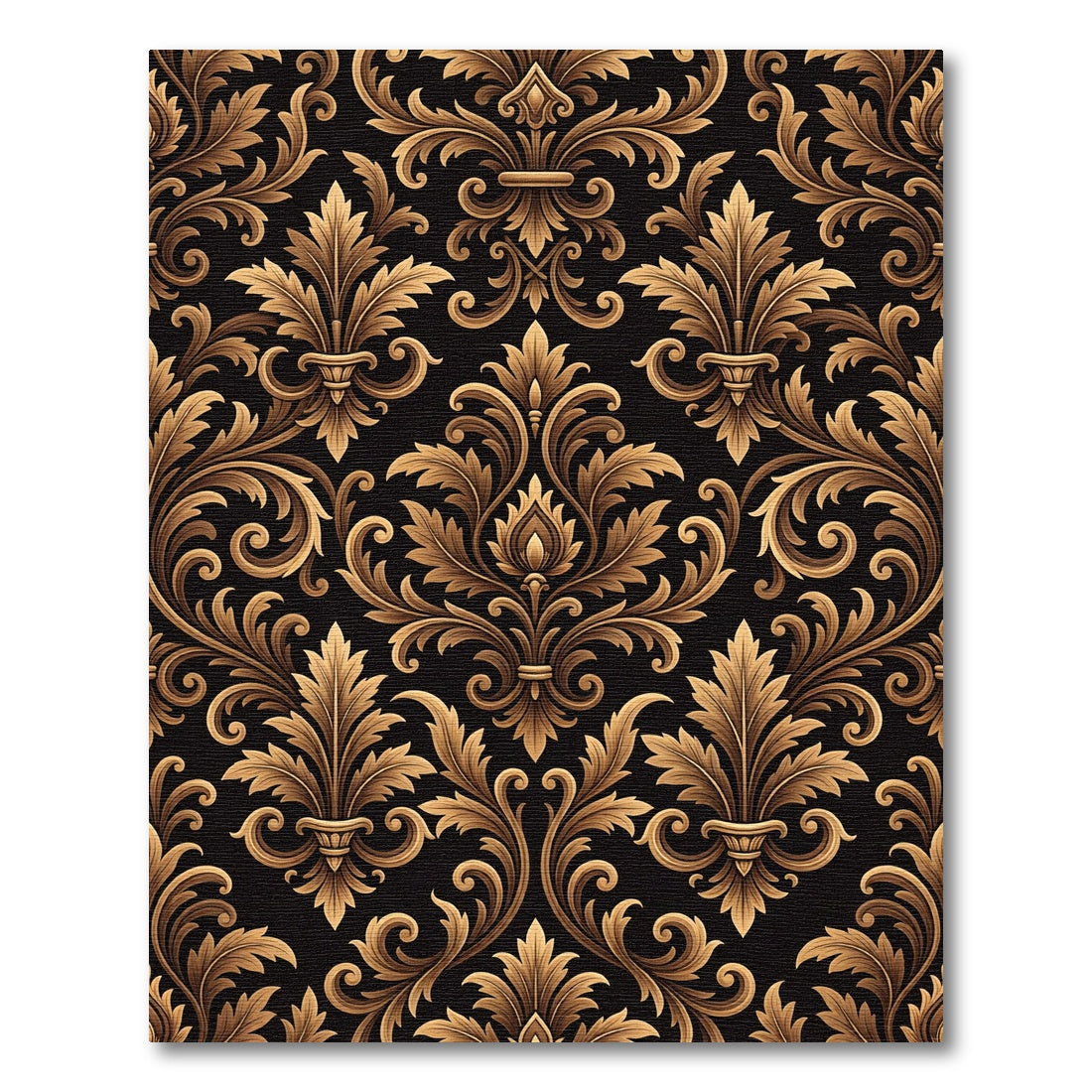 Ornate Gold Black Acanthus Flourish Rug