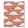 Whimsical Coral Celestial Clouds and Stars Rug