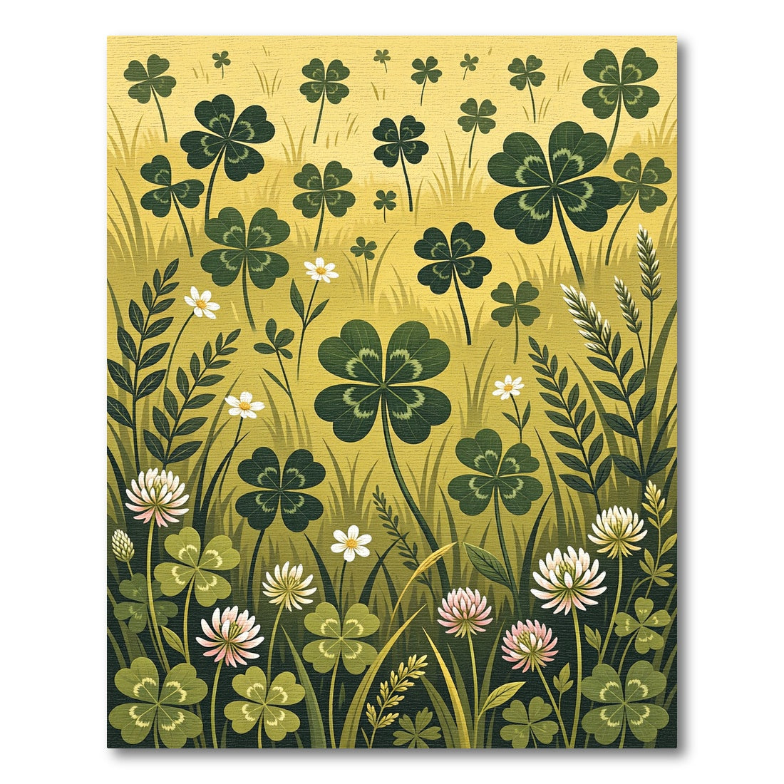 Golden Four Leaf Clover Botanical Meadow Rug