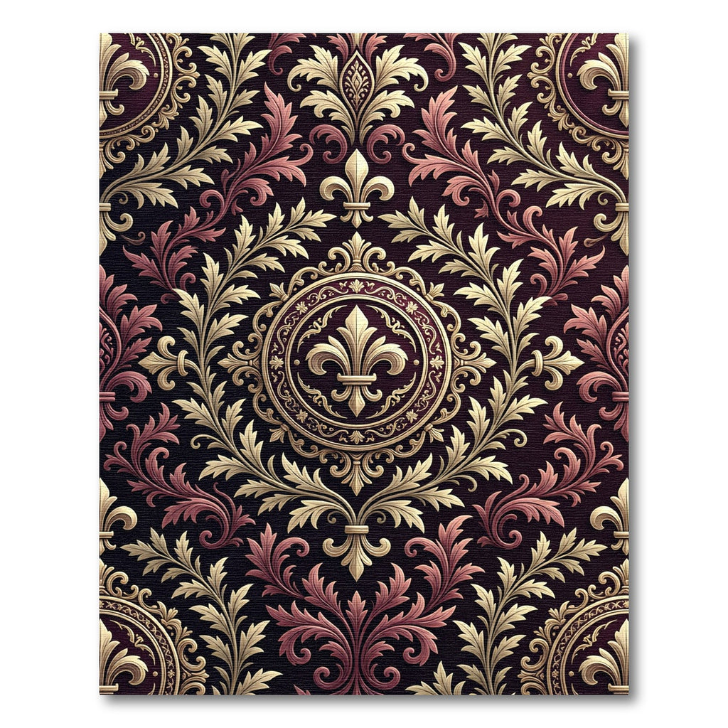 Regal Burgundy Gold Fleur-de-lis Swirls Rug