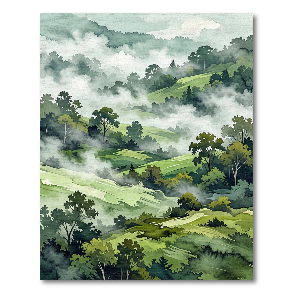 Misty Green Rolling Hills Landscape Rug