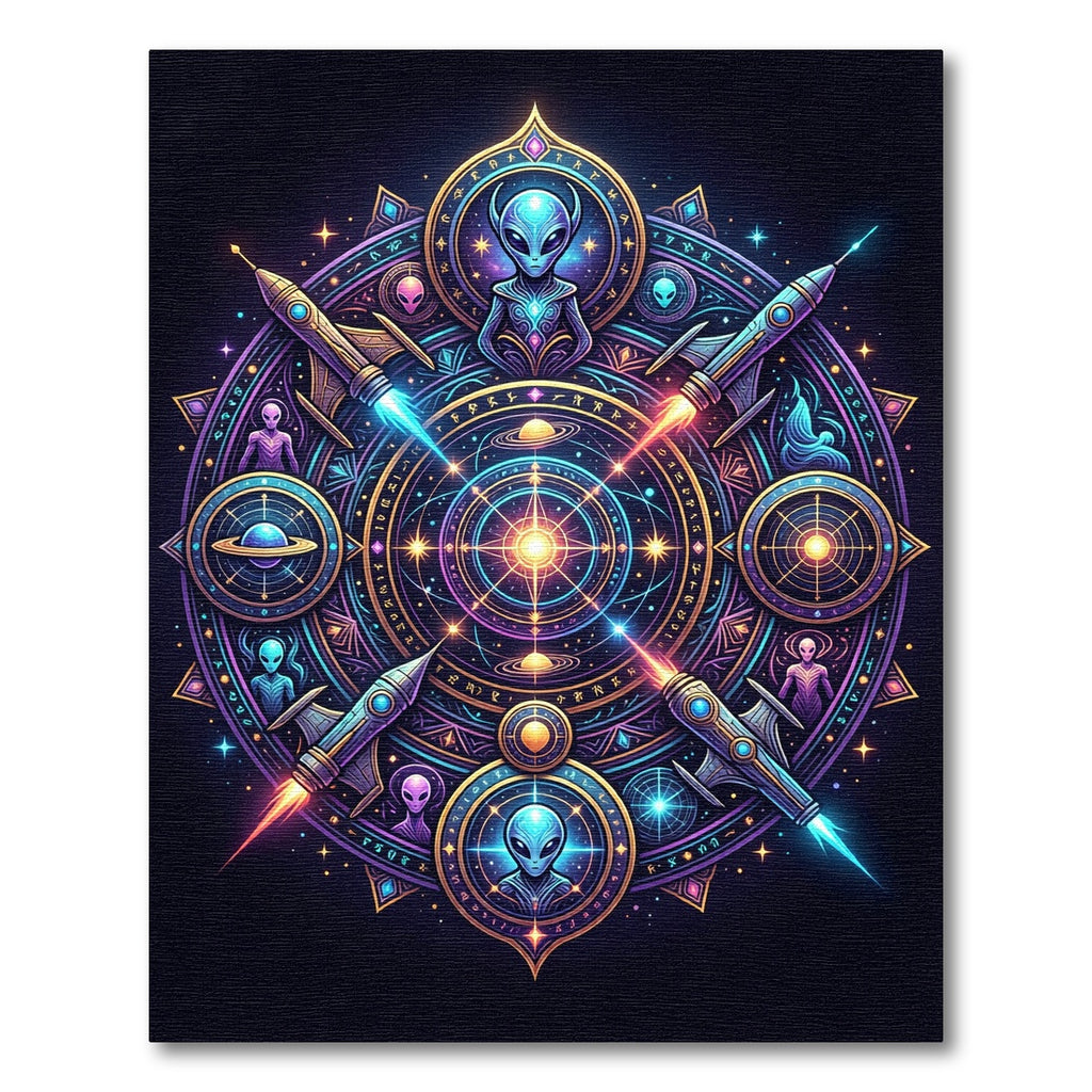 Cosmic Alien Mandalas Interstellar Rockets Rug
