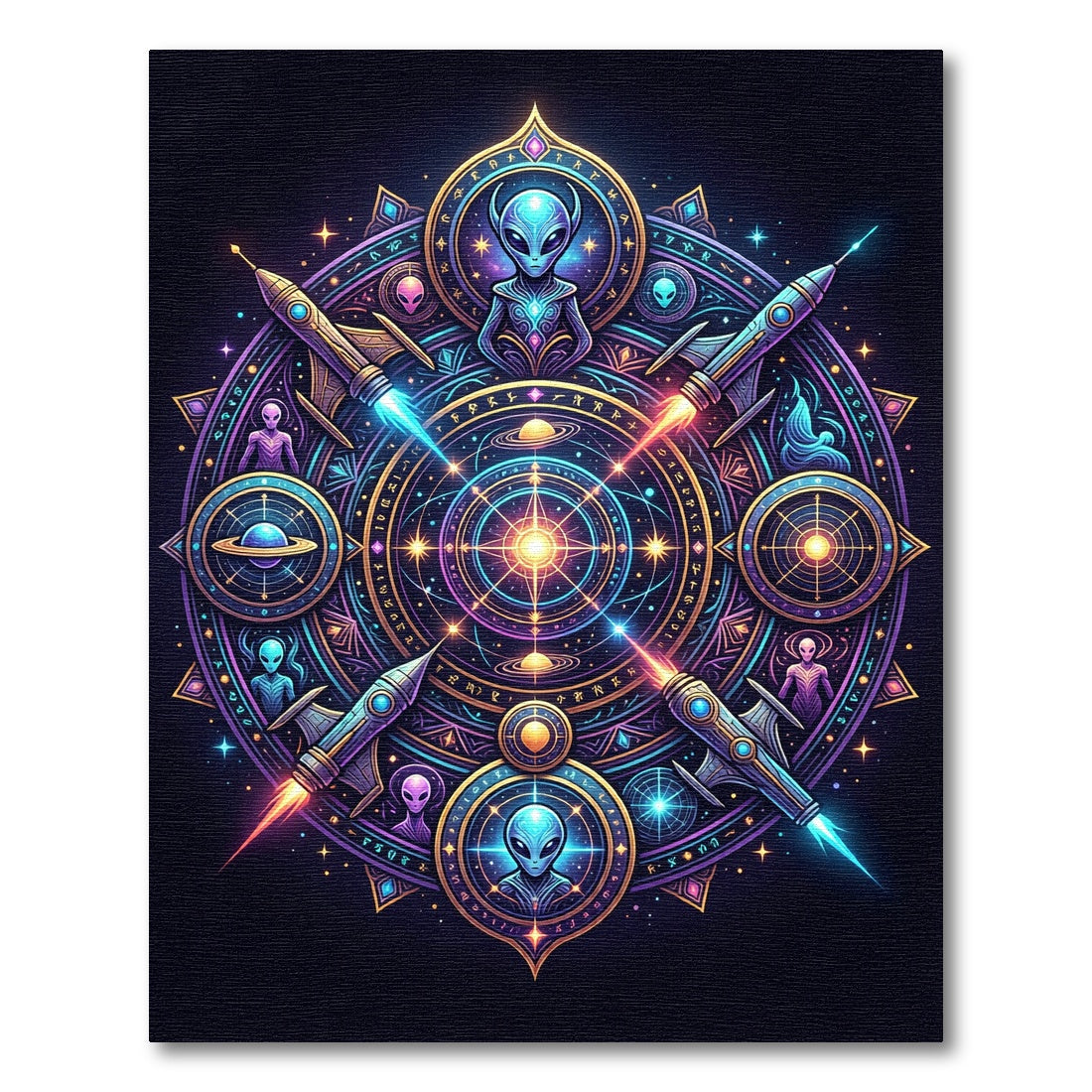 Cosmic Alien Mandalas Interstellar Rockets Rug