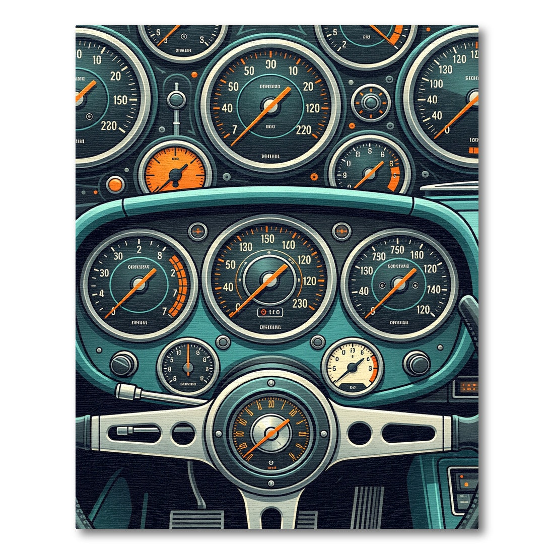 Vintage Teal Automotive Dashboard Gauges Rug