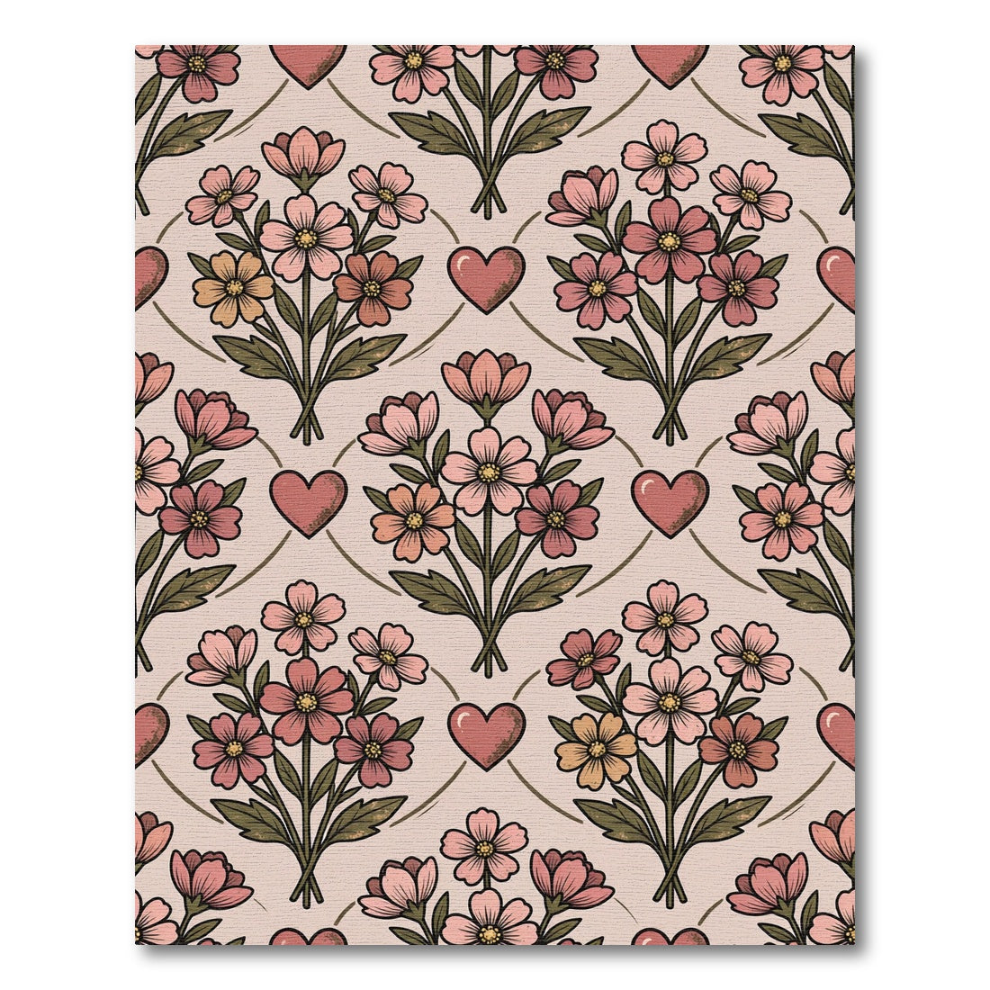 Pink Bouquet Hearts Floral Arrangement Rug