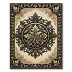 Elegant Black and Gold Acanthus Medallion Rug