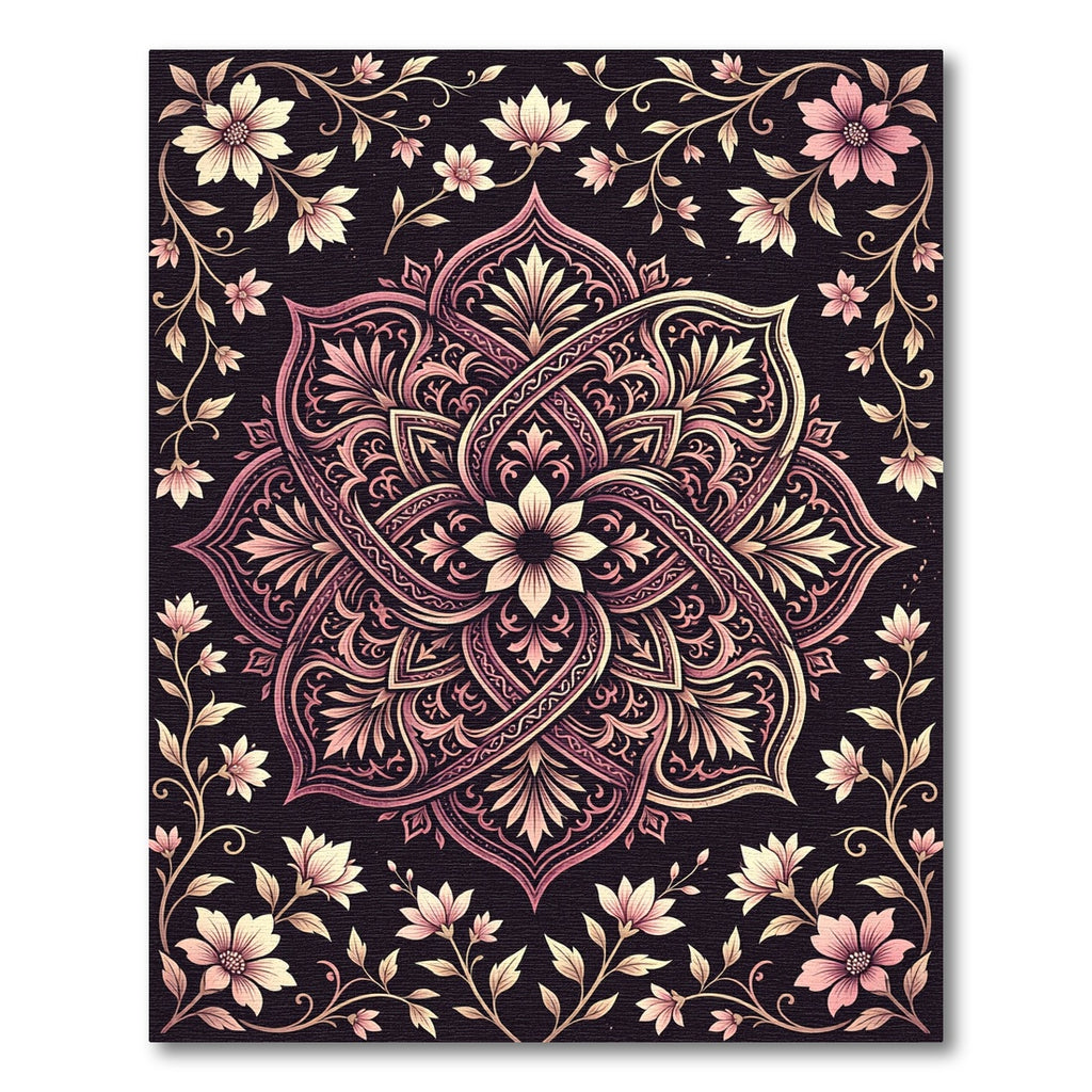 Ornate Rose Gold Floral Mandala Rug