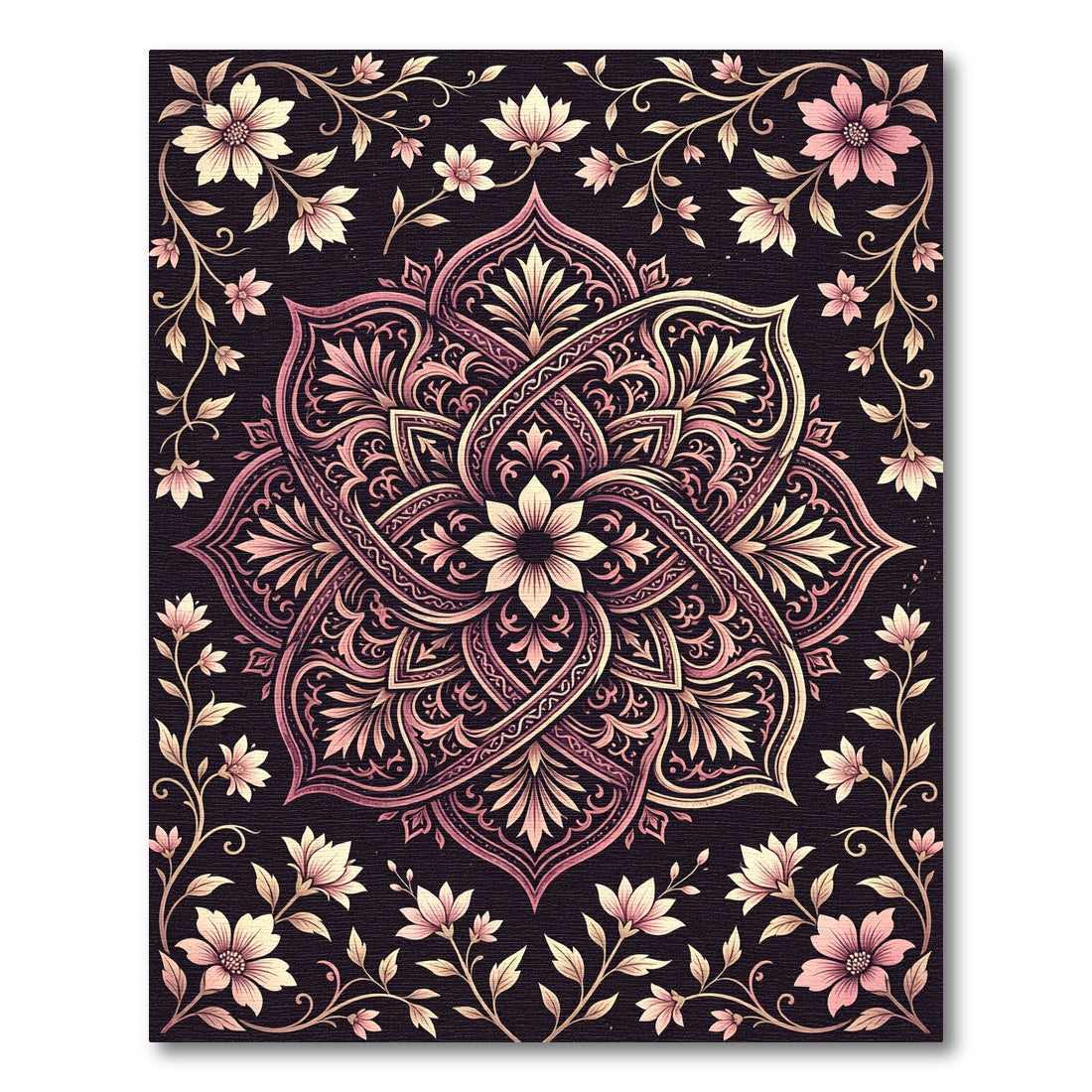 Ornate Rose Gold Floral Mandala Rug