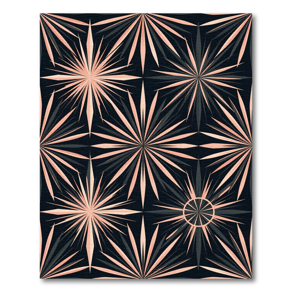 Black and Peach Radiant Starry Medallion Rug