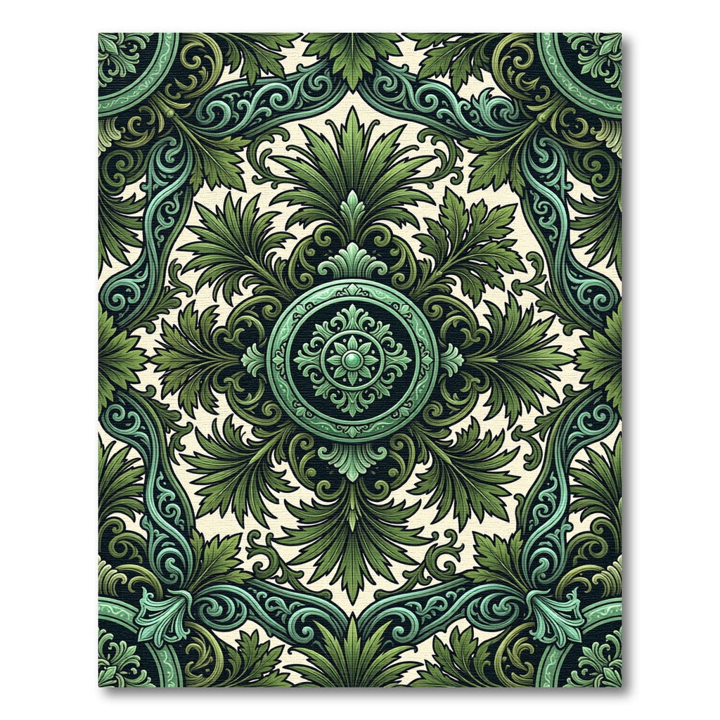 Verdant Emerald Scrollwork Medallion Rug