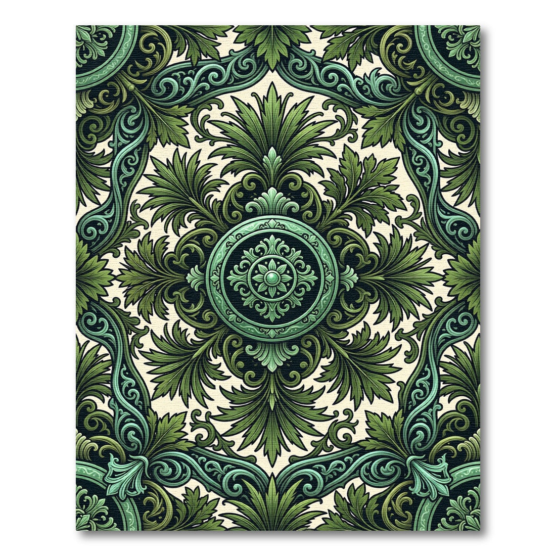 Verdant Emerald Scrollwork Medallion Rug