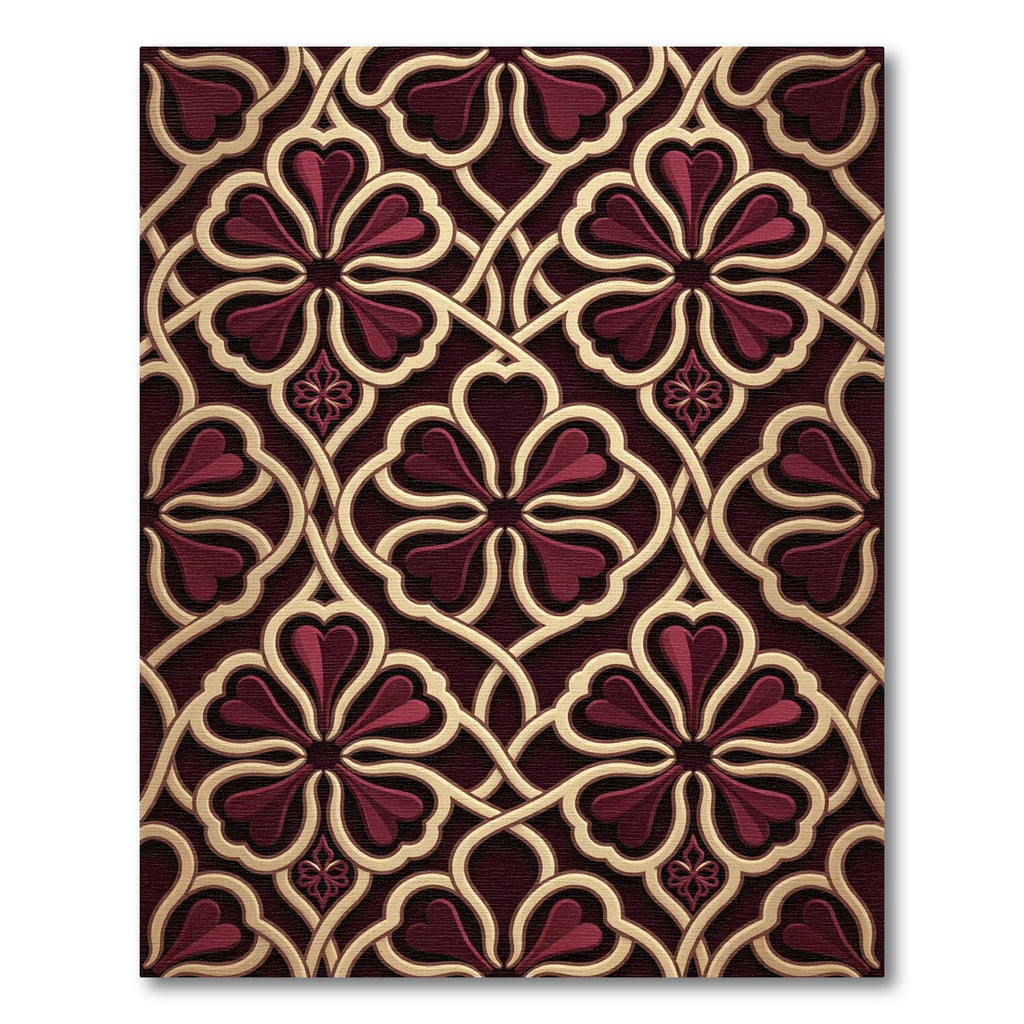 Deep Burgundy Floral Interlace Rug