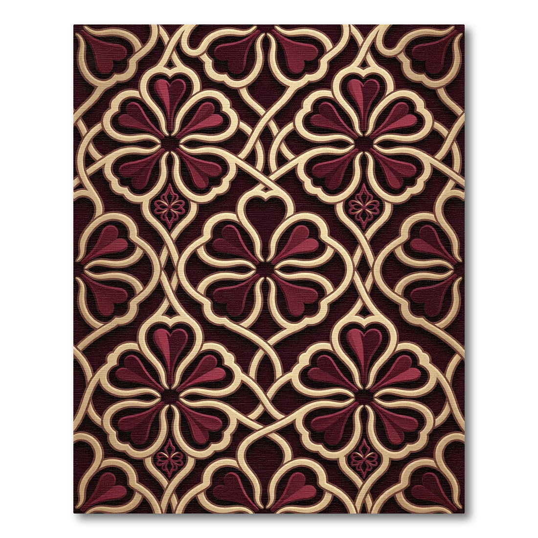 Deep Burgundy Floral Interlace Rug