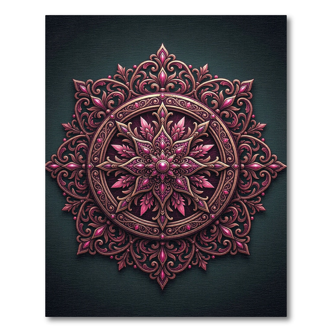 Ornate Magenta Filigree Lotus Medallion Rug