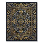 Ornate Gold and Charcoal Floral Damask Rug