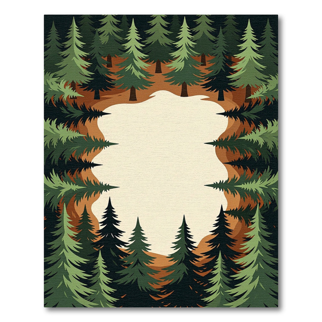 Earthy Woodland Pine Forest Border Rug