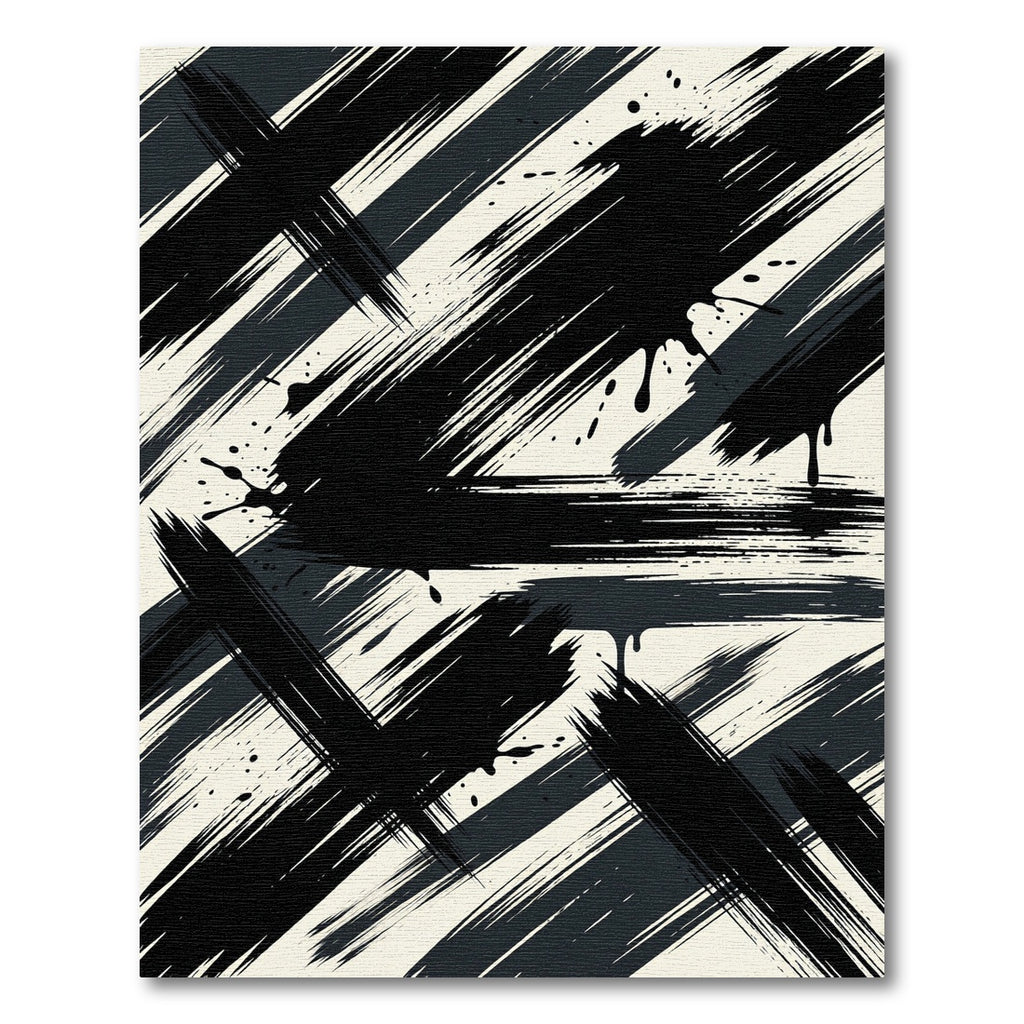 Contemporary Monochrome Artistic Black Brushstroke Rug