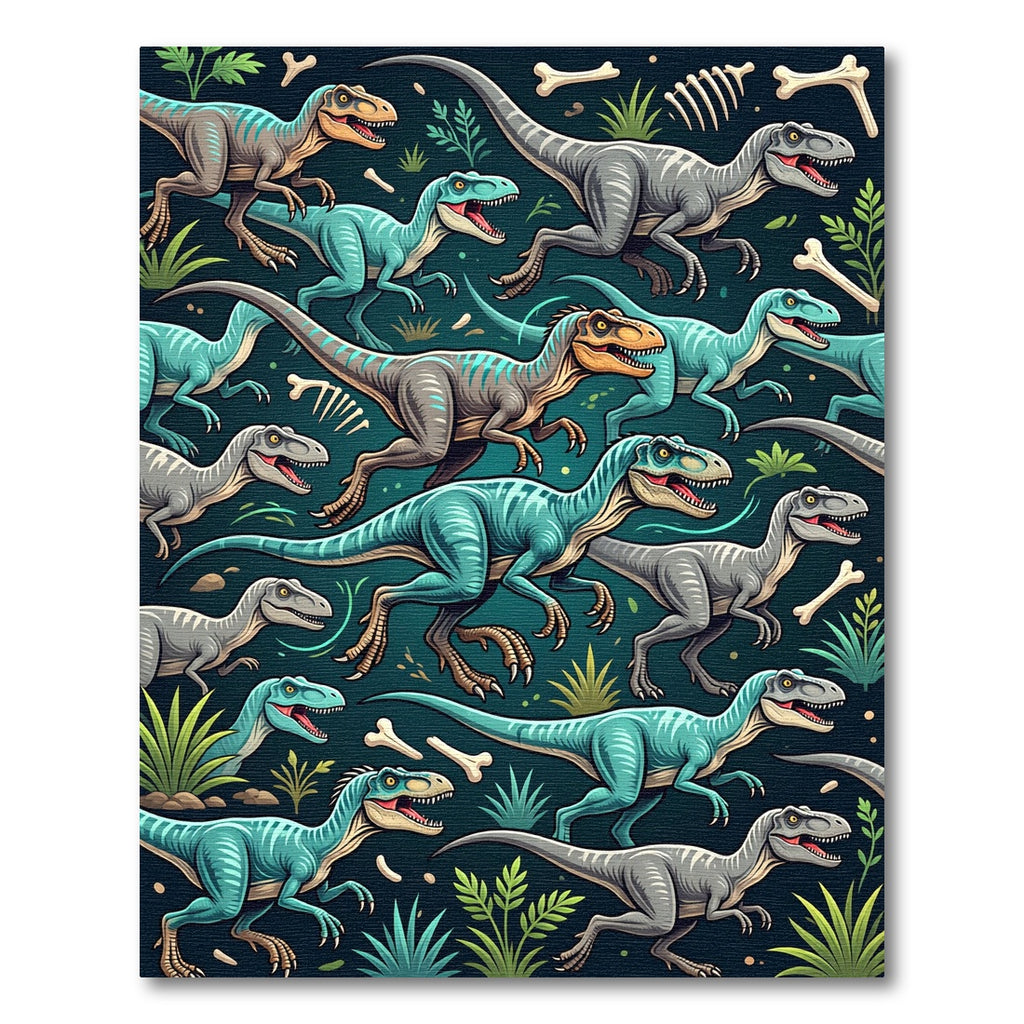 Teal Jurassic Dinosaur Jungle Landscape Rug