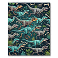 Teal Jurassic Dinosaur Jungle Landscape Rug