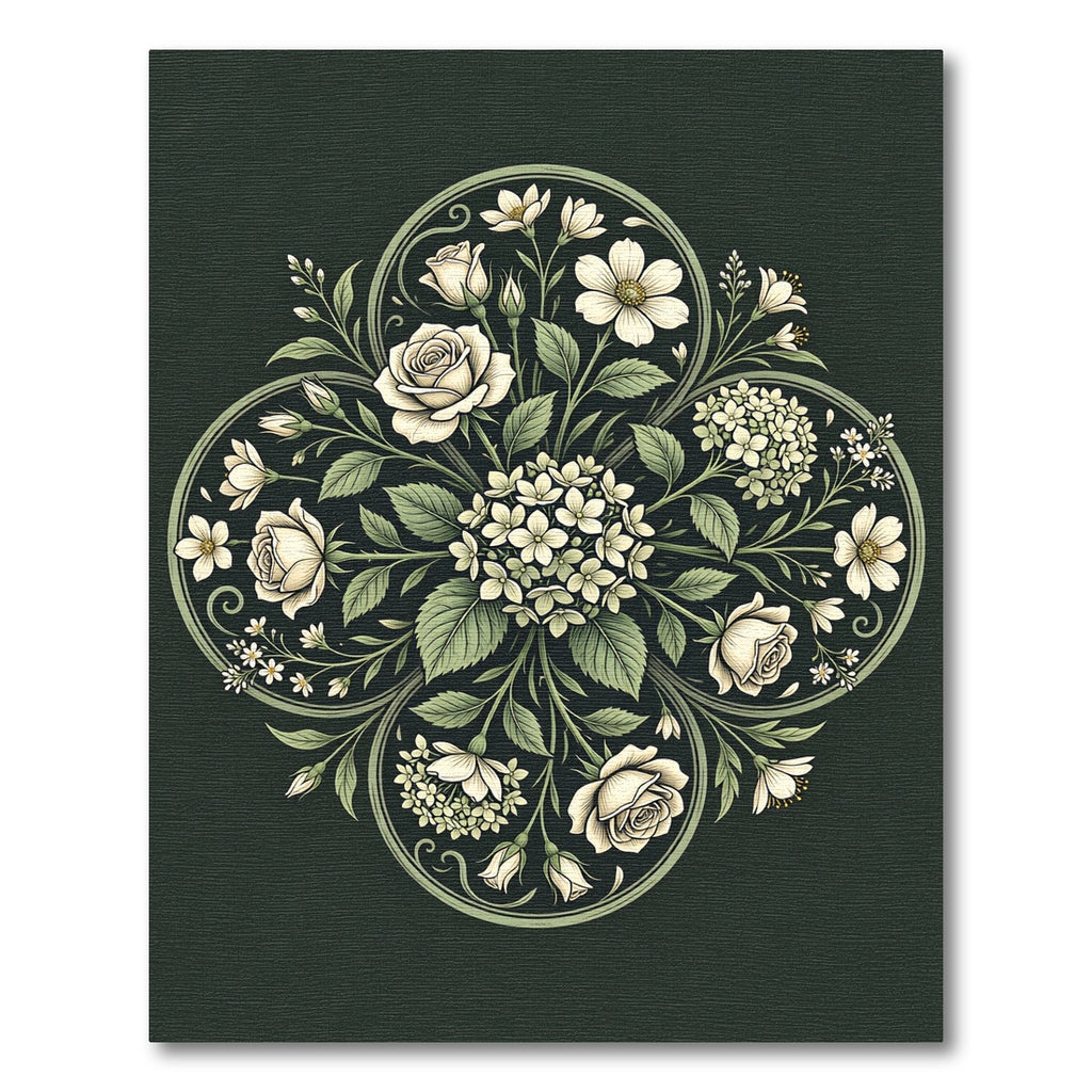 Sage Green Floral Bouquet Medallion Rug