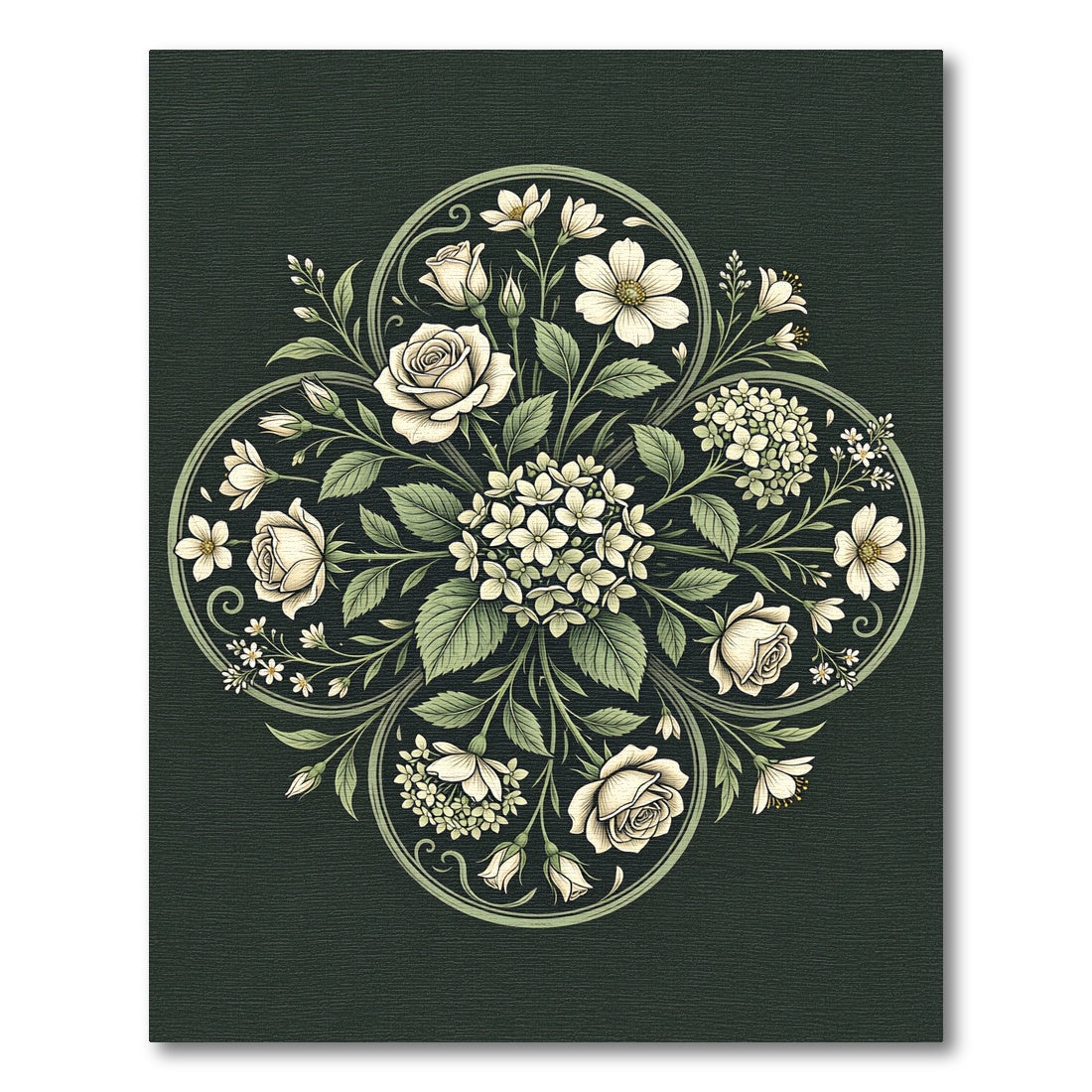 Sage Green Floral Bouquet Medallion Rug