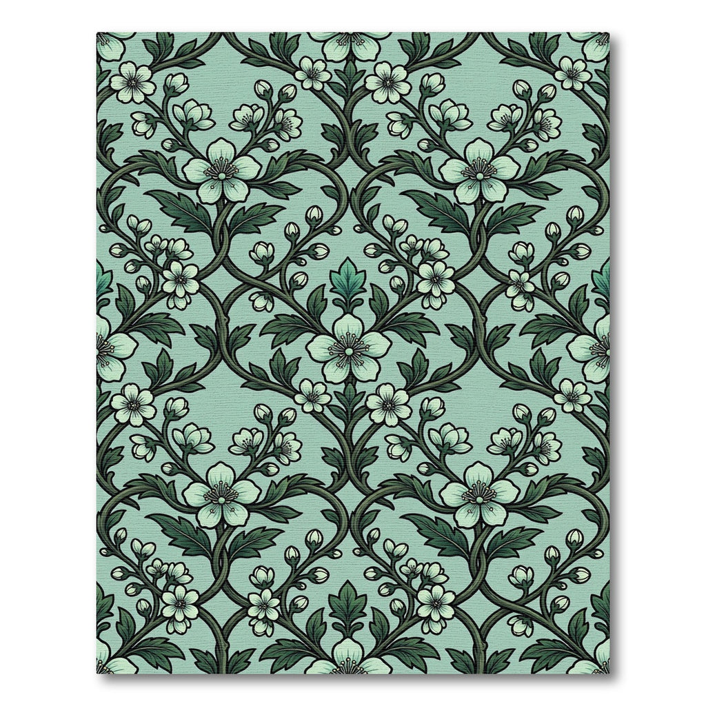 Pale Green Floral Vine Art Nouveau Rug