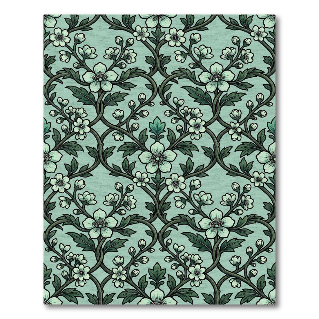 Pale Green Floral Vine Art Nouveau Rug