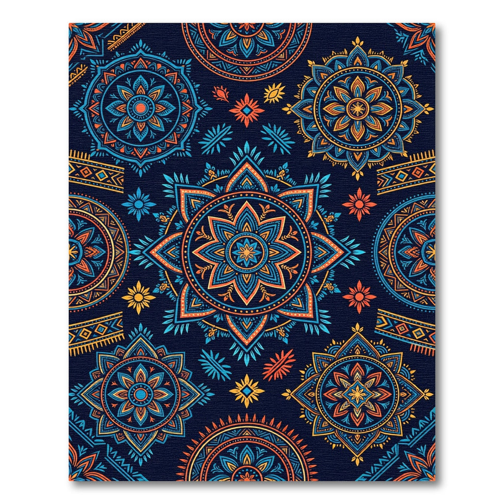 Vibrant Indigo Orange Mandala Star Rug