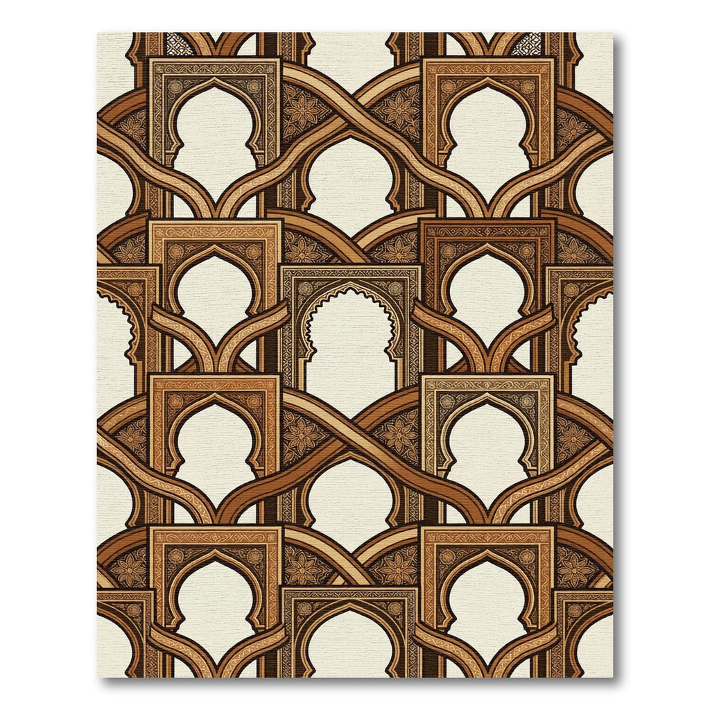 Ornate Golden Arch Geometric Lattice Rug