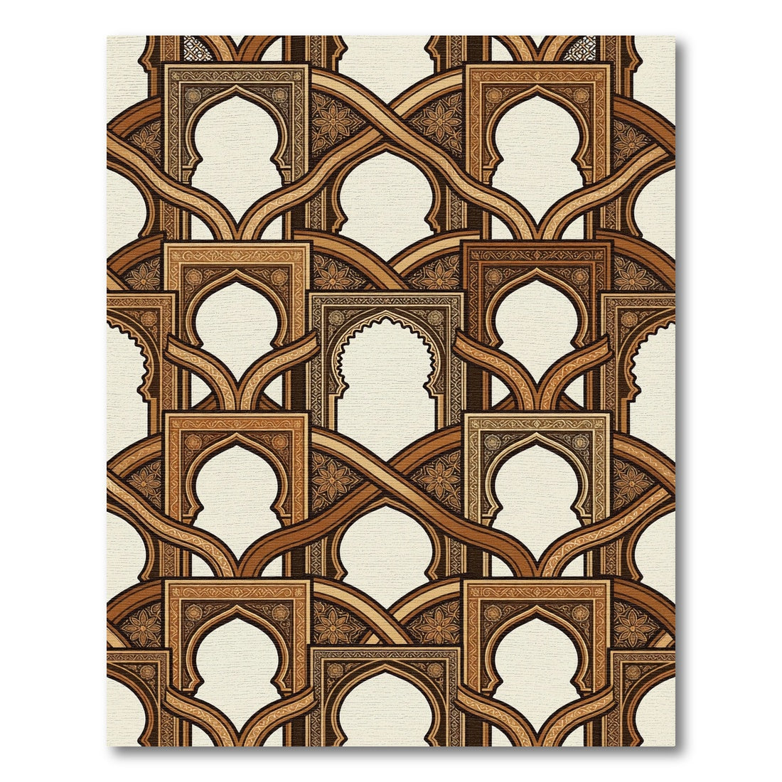 Ornate Golden Arch Geometric Lattice Rug