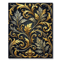 Black Gold Filigree Floral Leaf Swirls Rug